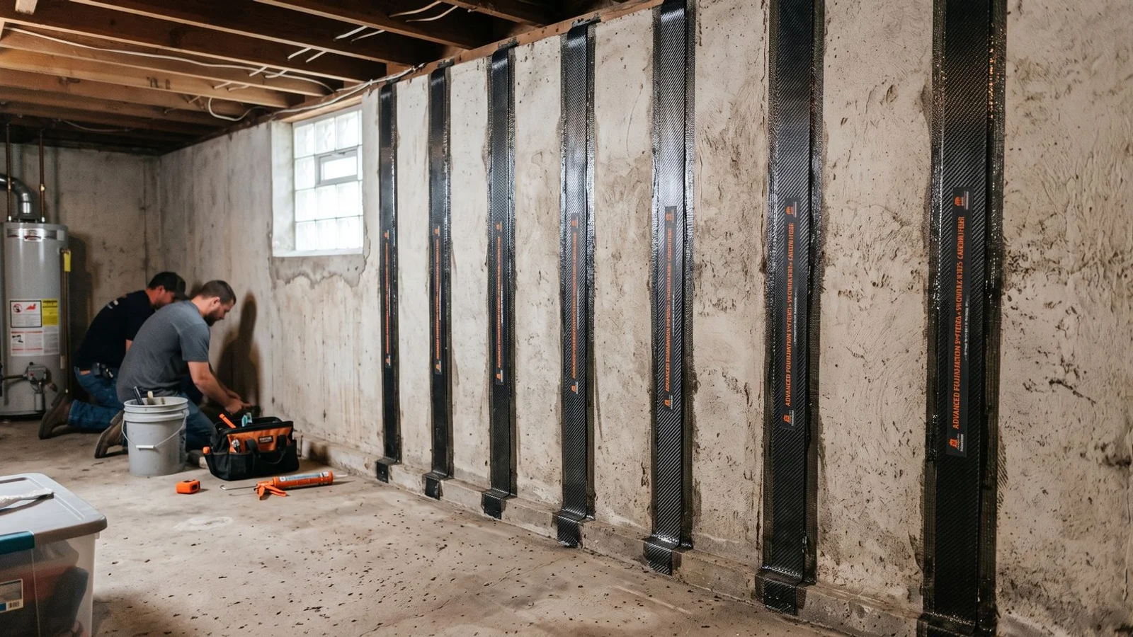 Derby Kansas basement wall stabilized with carbon fiber straps