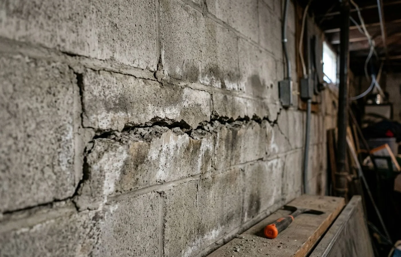 Horizontal bowing crack in the wall before carbon fiber repair