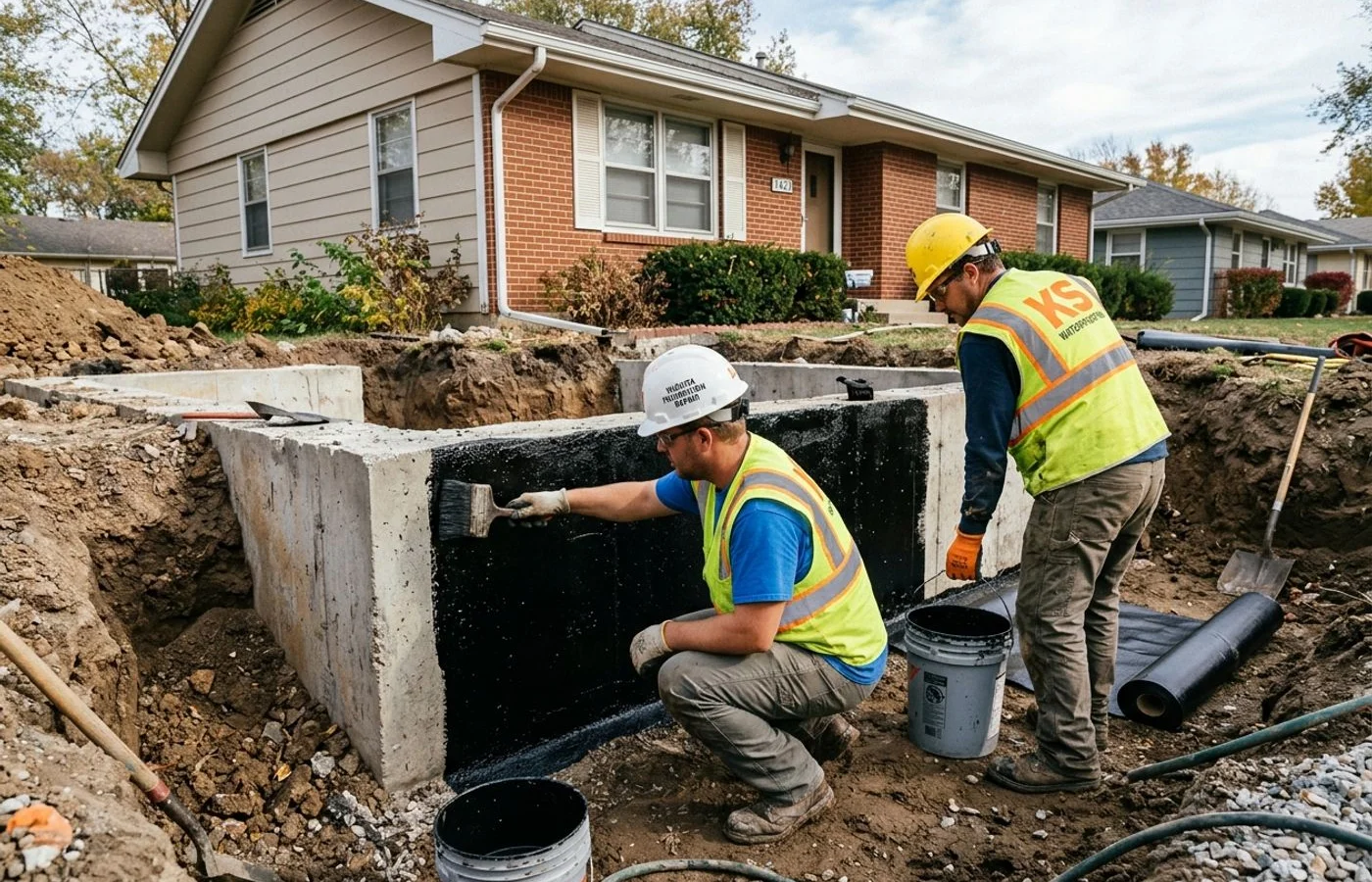 Exterior waterproof membrane during excavation