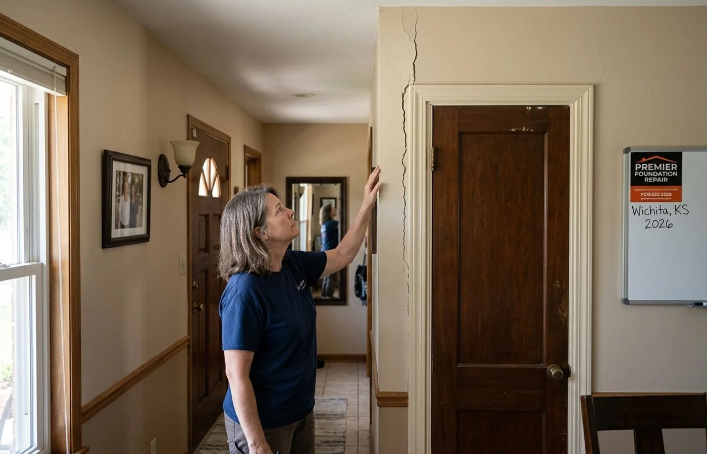Homeowner inspecting a new drywall crack