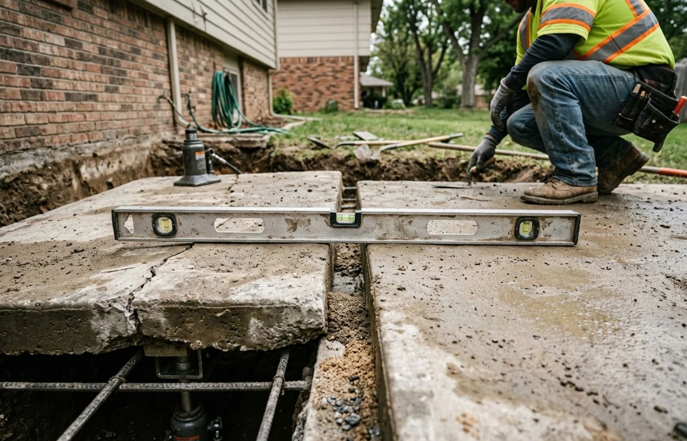 Level across two lifted slabs