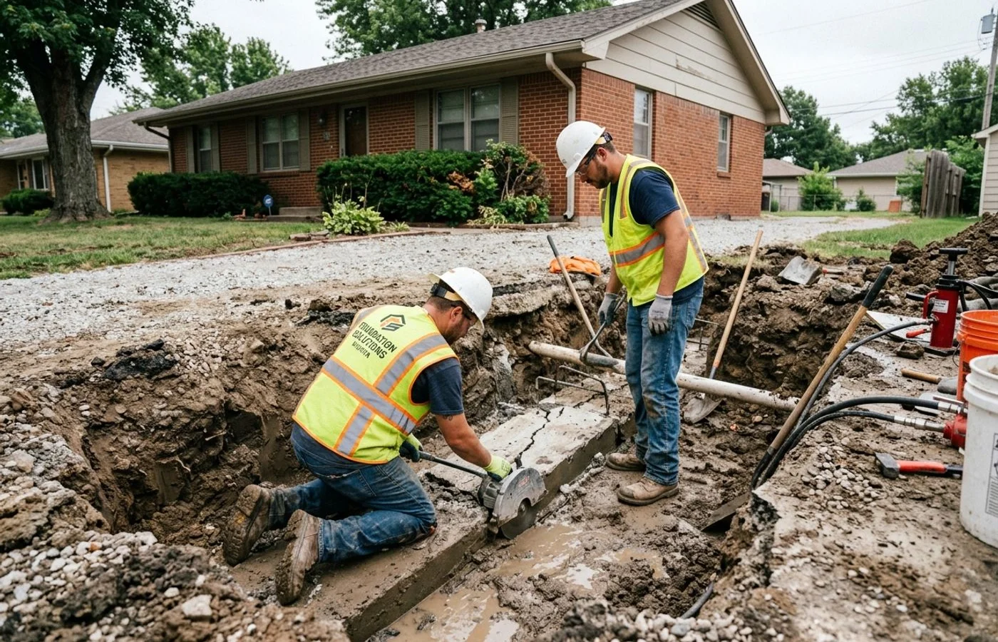 Open excavation exposing a footing
