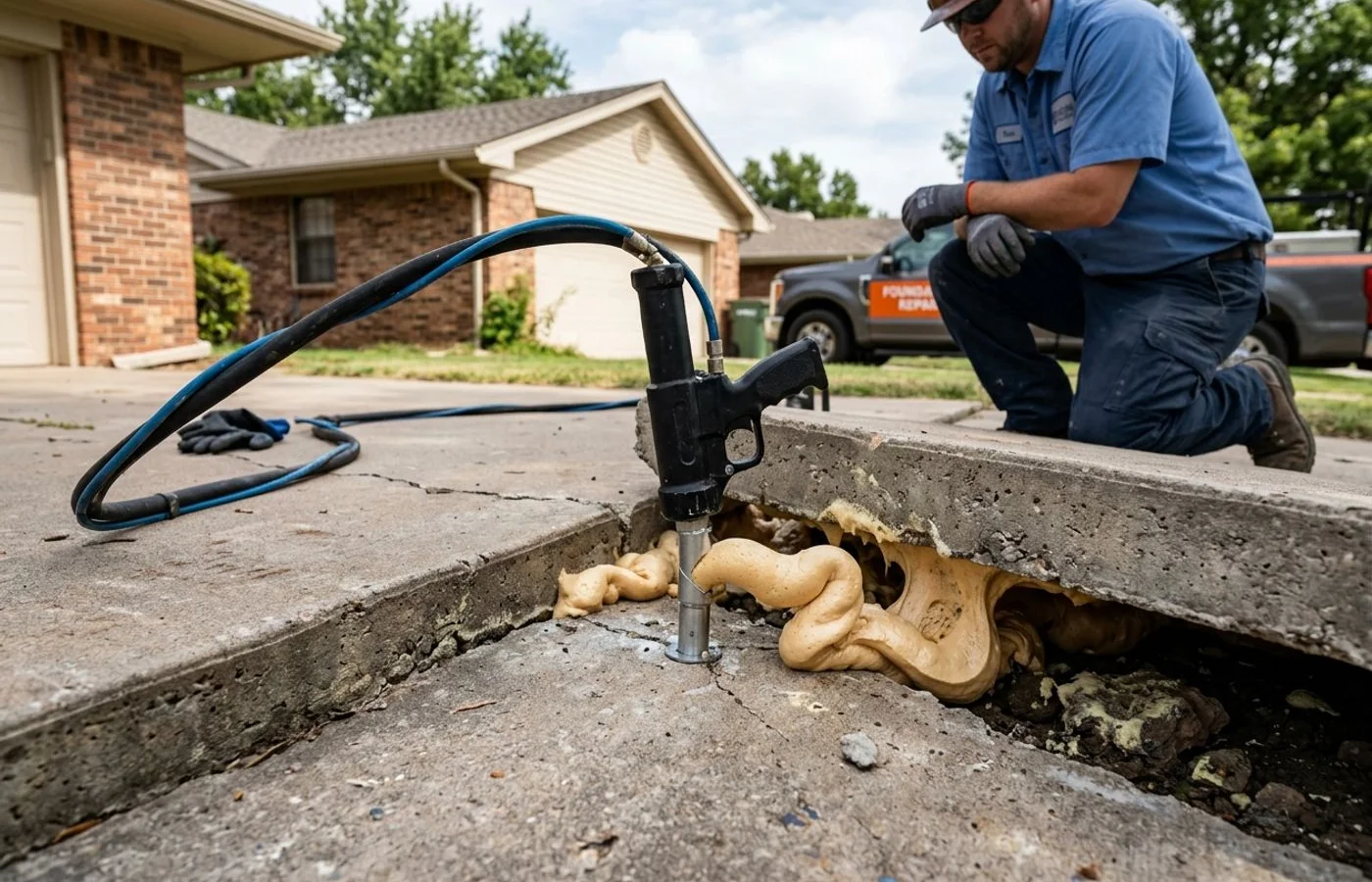 Polyurethane foam expanding under a slab