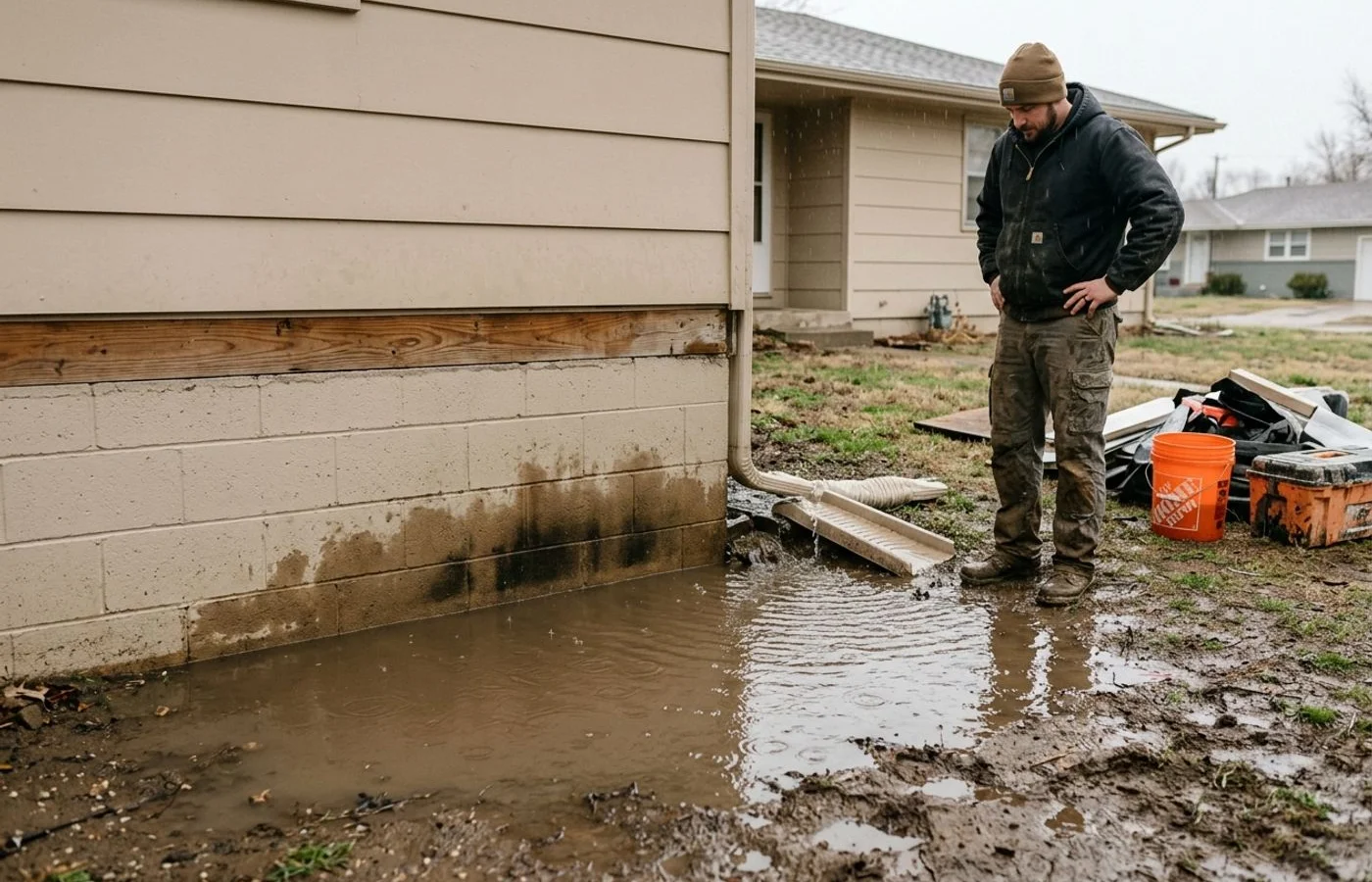 Poor grading directing water toward a foundation