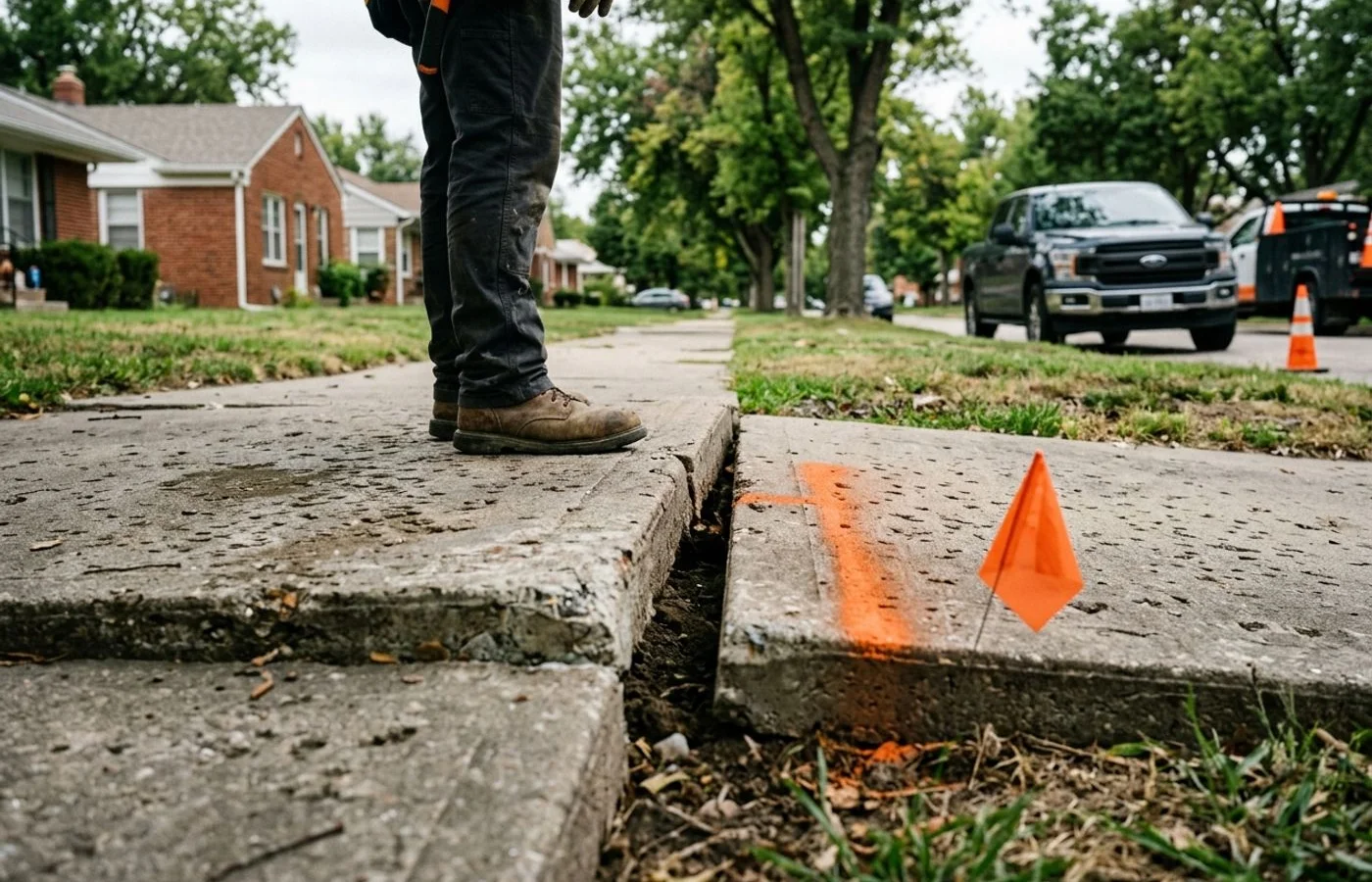 Gap between a settled sidewalk slab and its neighbor