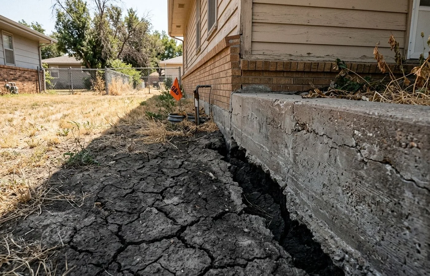 Gap between shrunken clay soil and a foundation footing